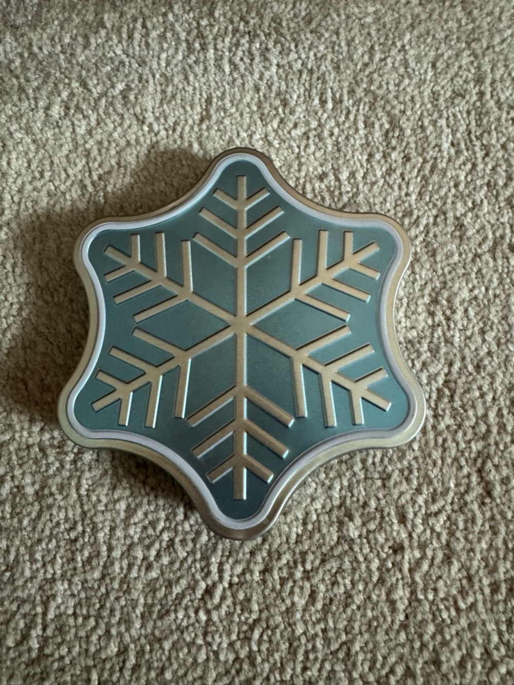 Snowflake Tin Jewelry / Trinket Box in Teal and Silver